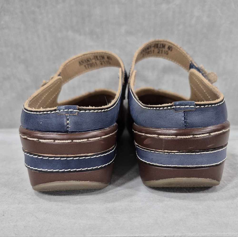 Spring Step Blue Multi Floral Leather Mary Jane Clog Mules - Picture 5 of 14